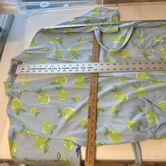 Green Apple Print Cotton Robe Soft Loungewear The Company Store Medium Tie Blue - Picture 4 of 6
